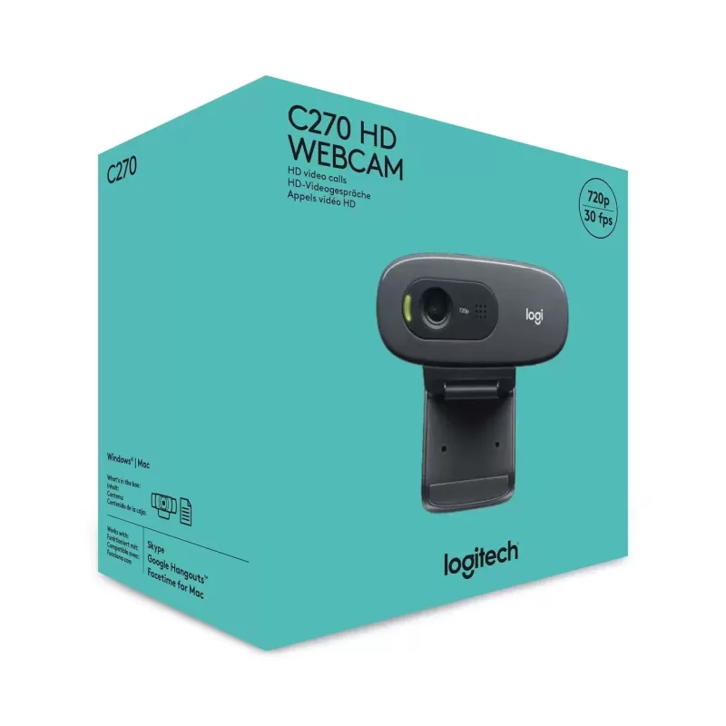 Logitech C270 Webcam HD - Correzione Automatica Luminosità e Microfono con Riduzione del Rumore